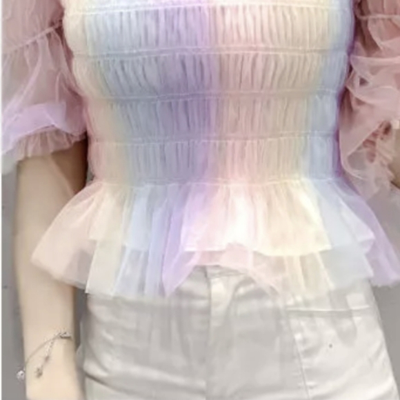 NWT Summer Rainbow Sheer Mesh Crop Top S: Small-Medium - Picture 4 of 9